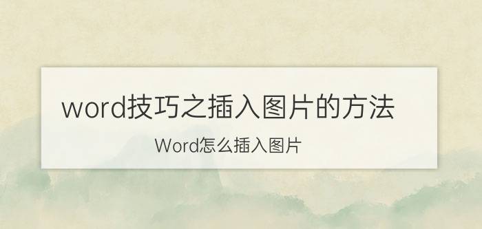 word技巧之插入图片的方法 Word怎么插入图片？图片怎么放进Word文档？